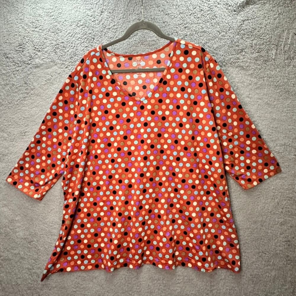 Ulla Popken Women's 28/30 Polka Dot Multicolor 3/4 Sleeves V-Neck Top Comfort